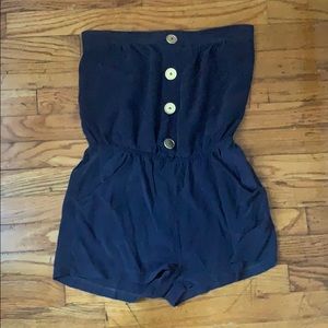 Aqua strapless silk romper